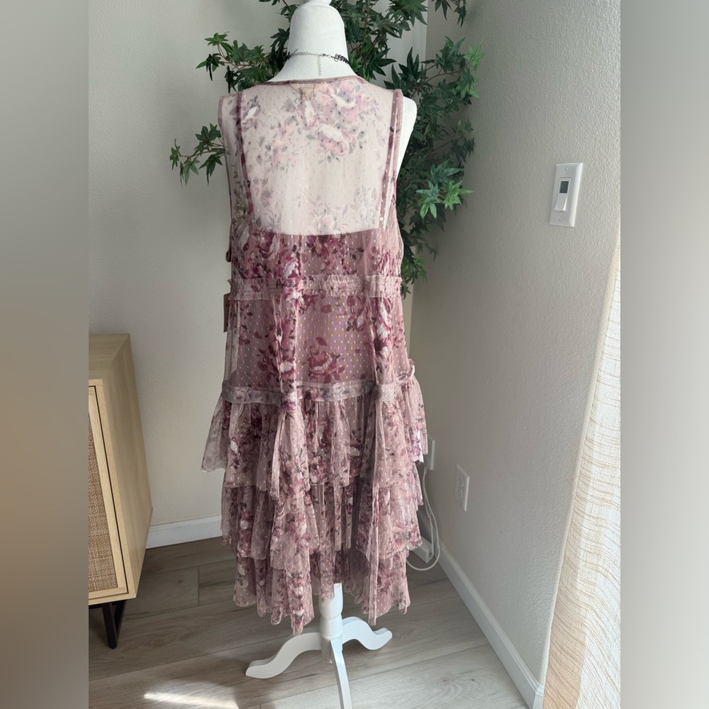 Lucky Brand Floral Mesh Ruffle Dress NWT XL | Boho Romantic Cottagecore - Picture 5 of 8
